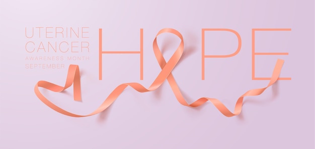 Hope uterine cancer awareness calligraphy poster design realistic peach ribbon