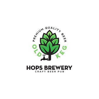 Hops with pipe logo design old keg hop brewery logo illustration modern art hop colorful icon vector