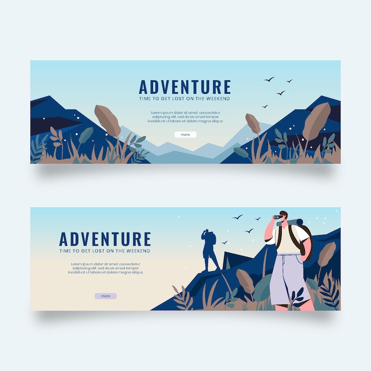 Free Vector horizontal adventure banners set
