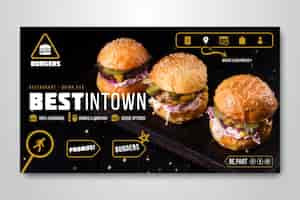 Vettore gratuito banner orizzontale per ristorante di hamburger