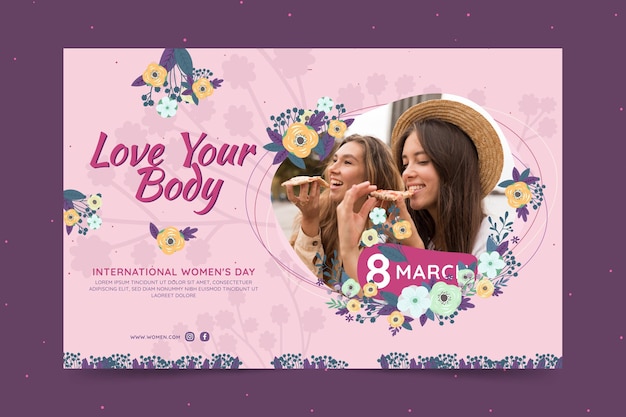 Free vector horizontal banner for international women's day  with women and flowers