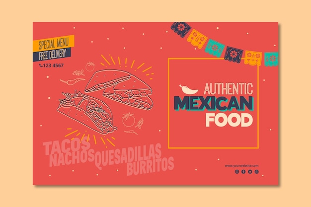 Vettore gratuito banner orizzontale per ristorante di cibo messicano