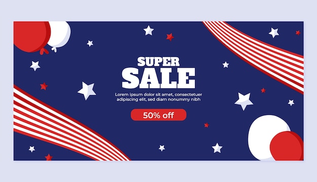 Horizontal banner template for american 4th of july celebration