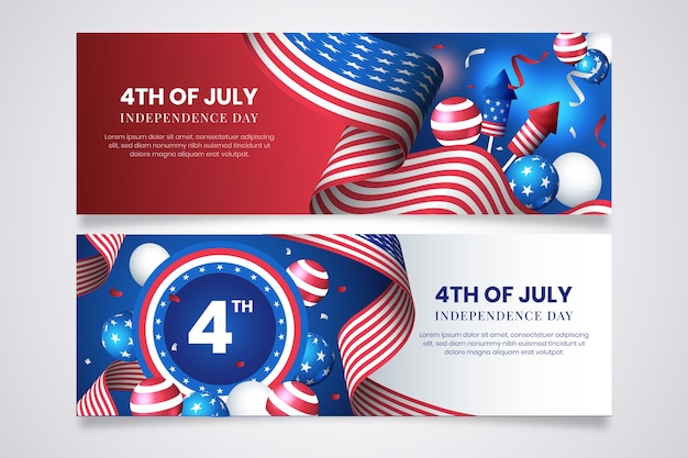 Free vector horizontal banner template for american 4th of july celebration