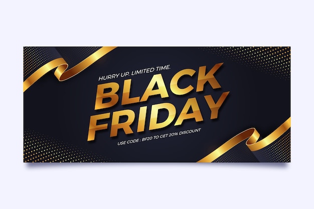 Horizontal banner template for black friday in black and gold