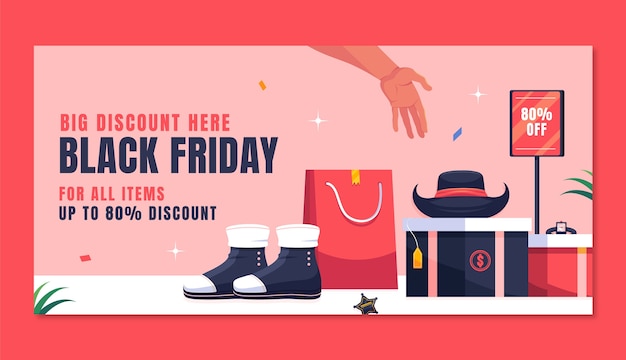 Vettore gratuito modello di banner orizzontale per le vendite del black friday