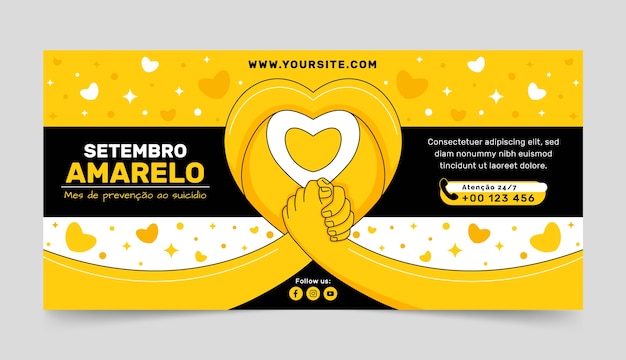 Vettore gratuito modello di banner orizzontale per la consapevolezza del mese di prevenzione del suicidio brasiliano