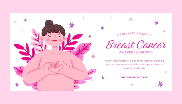 Free vector horizontal banner template for breast cancer awareness month