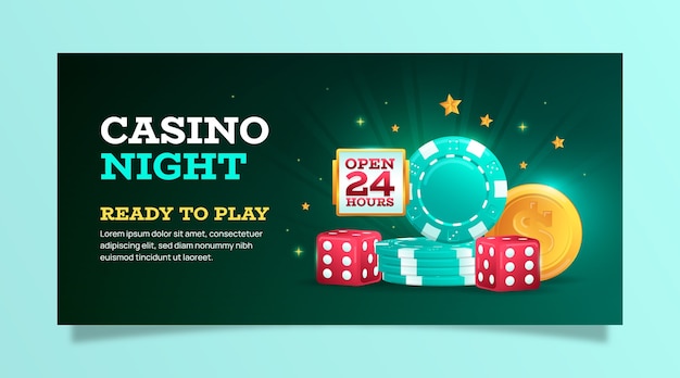 Vettore gratuito modello di banner orizzontale per la notte del casinò e il gioco d'azzardo