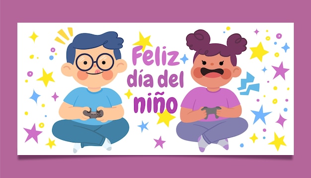 Horizontal banner template for children's day celebration in spanish