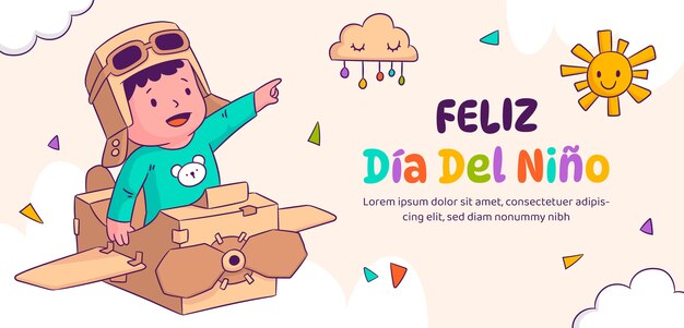 Шаблон горизонтального баннера для празднования дня защиты детей на испанском языке