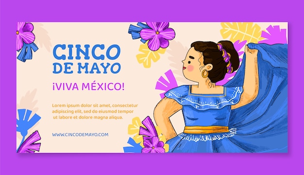 Free vector horizontal banner template for cinco de mayo celebration