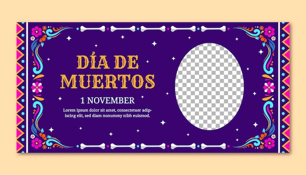 Vettore gratuito modello di banner orizzontale per le vacanze del dia de muertos