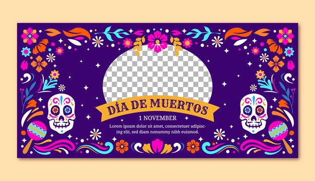 horizontal banner template for dia de muertos holiday