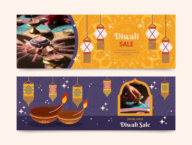 Horizontal banner template for diwali festival celebration
