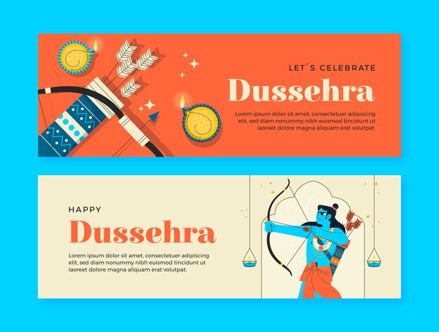 Free vector horizontal banner template for dussehra festival celebration