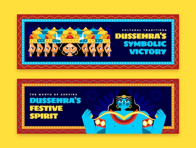 Free vector horizontal banner template for dussehra festival celebration