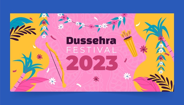 Vettore gratuito modello di banner orizzontale per la celebrazione del festival di dussehra