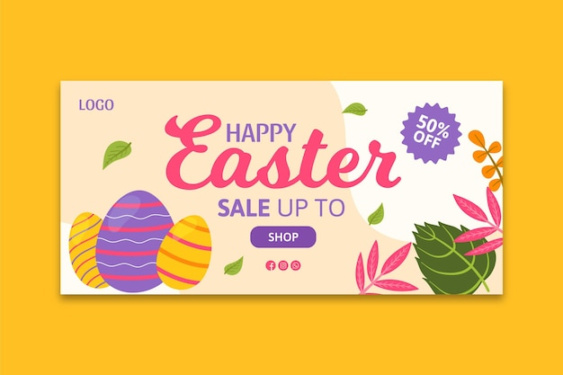 Vettore gratuito modello di banner orizzontale per la vendita di pasqua con il saluto