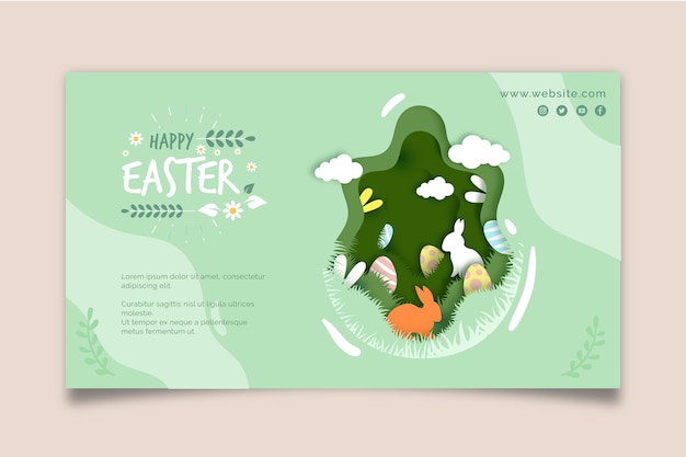 Horizontal banner template for easter with bunny and eggs