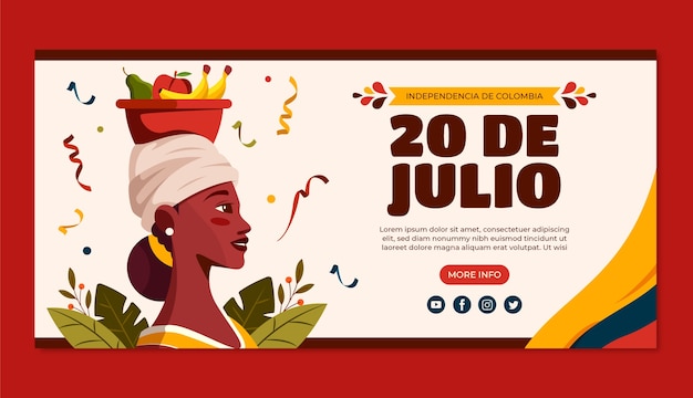 Бесплатное векторное изображение Шаблон горизонтального баннера для празднования дня независимости колумбии