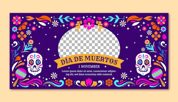 무료 벡터 dia de muertos 휴가를 위한 가로 배너 템플릿