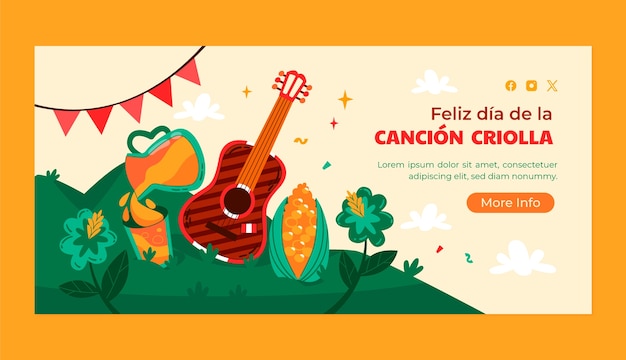 無料ベクター ペルーのディア・デ・ラ・カンシオン・クリオーラのお祝い用の水平バナーテンプレート