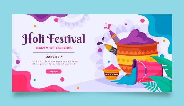 Horizontal banner template for holi festival celebration