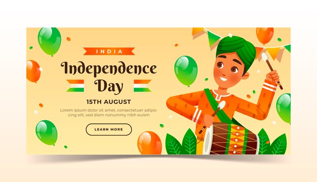 Vettore gratuito modello di banner orizzontale per la celebrazione del giorno dell'indipendenza dell'india