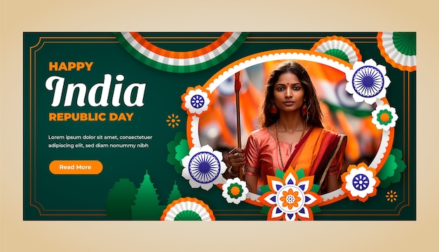 Vettore gratuito template di striscione orizzontale per la celebrazione della giornata della repubblica indiana