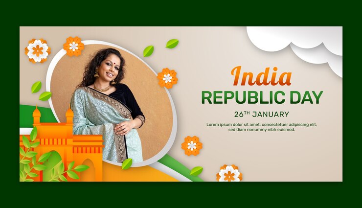 मुफ़्त वेक्टर भारत गणतंत्र दिवस समारोह के लिए हॉरिज़ॉन्टल बैनर टेम्पलेट