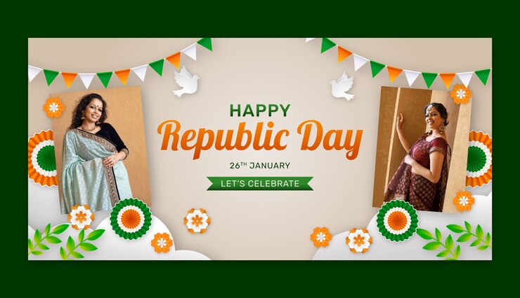 मुफ़्त वेक्टर भारत गणतंत्र दिवस समारोह के लिए हॉरिज़ॉन्टल बैनर टेम्पलेट
