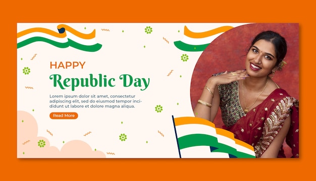 Free vector horizontal banner template for india republic day celebration