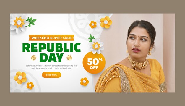 Horizontal banner template for indian republic day national holiday