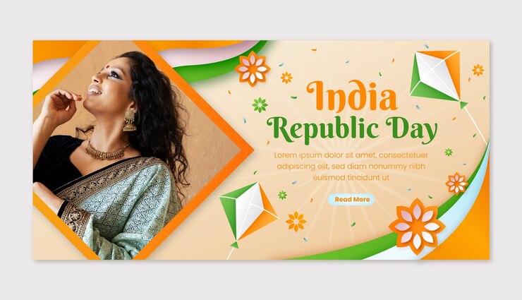 मुफ़्त वेक्टर भारतीय गणतंत्र दिवस राष्ट्रीय अवकाश के लिए हॉरिज़ॉन्टल बैनर टेम्पलेट