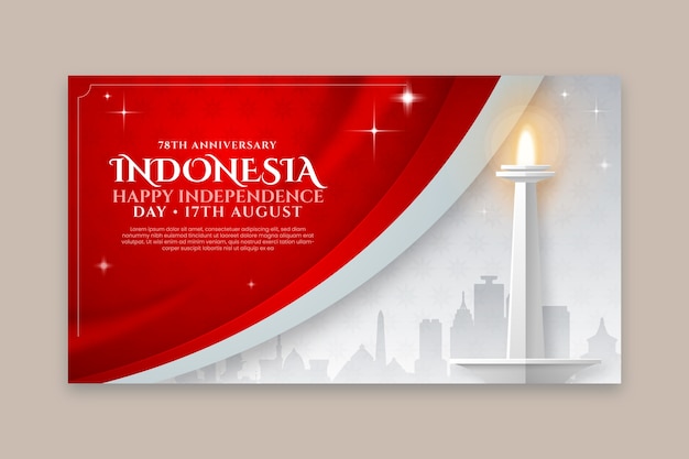 인도네시아 독립 기념일 축하를 위한 수평 배너 서식 파일