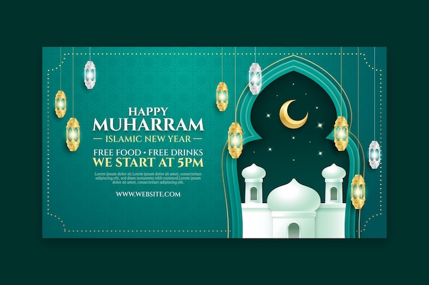 Free vector horizontal banner template for islamic new year celebration