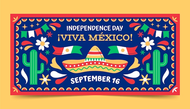 Free vector horizontal banner template for mexico independence day celebration