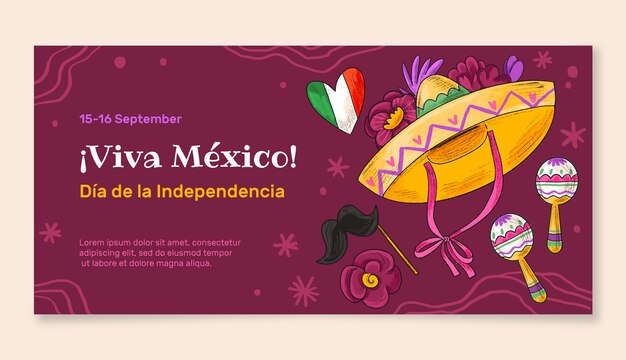 멕시코 독립 기념일 축하 가로 배너 서식 파일