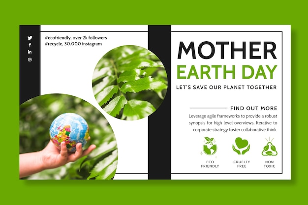 Free vector horizontal banner template for mother earth day celebration