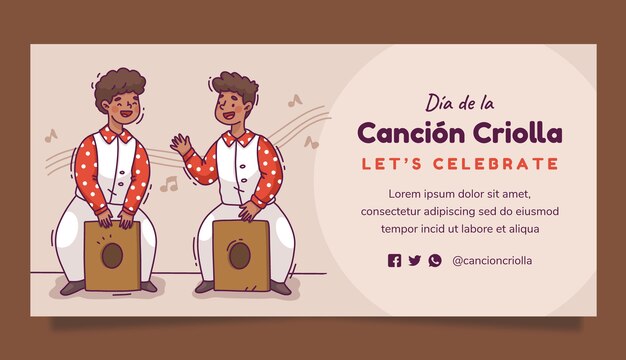 Vettore gratuito modello di banner orizzontale per la celebrazione peruviana del dia de la cancion criolla