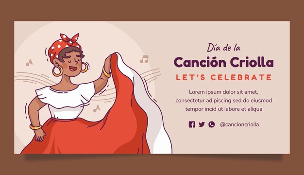 ペルーのディア・デ・ラ・カンシオン・クリオーラのお祝い用の水平バナーテンプレート