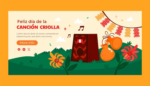 Free vector horizontal banner template for peruvian dia de la cancion criolla celebration