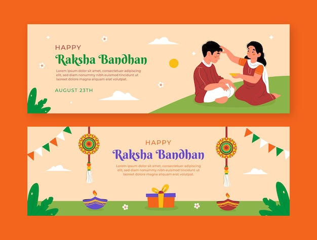 Vettore gratuito modello di banner orizzontale per la celebrazione del festival raksha bandhan