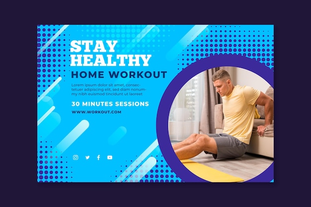 Horizontal banner template for sport at home with male athlete