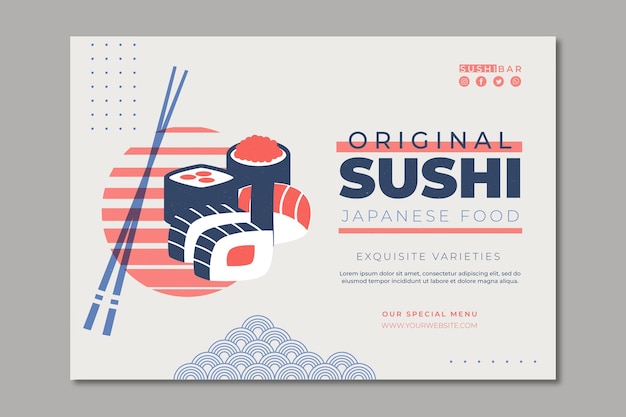 Free vector horizontal banner template for sushi restaurant