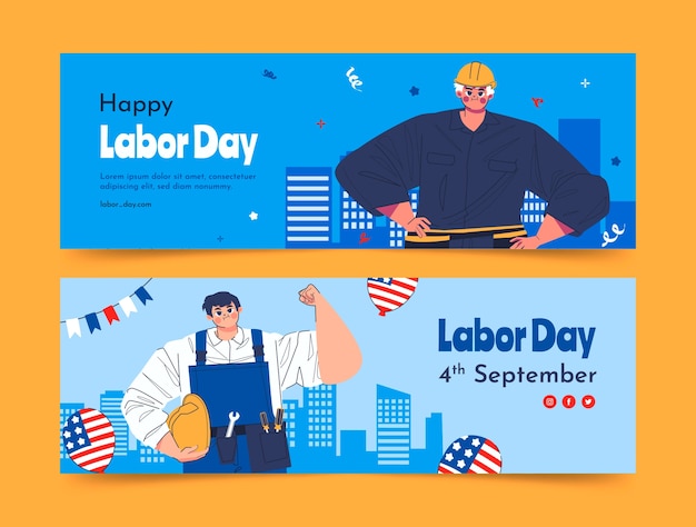 Free vector horizontal banner template for us labor day celebration