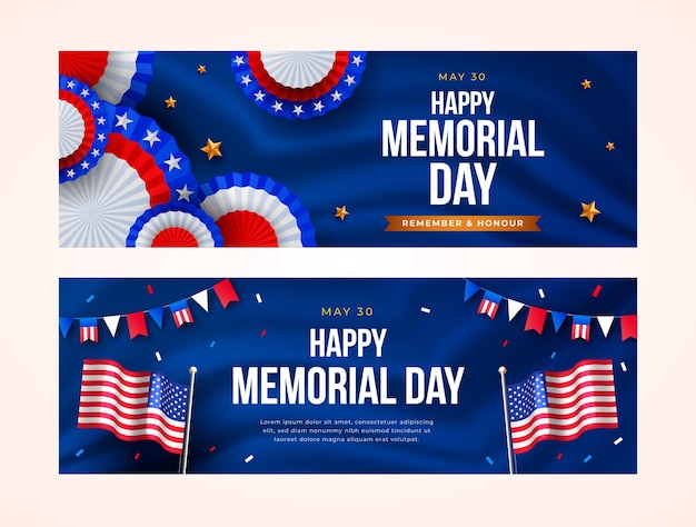 Free vector horizontal banner template for us memorial day celebration