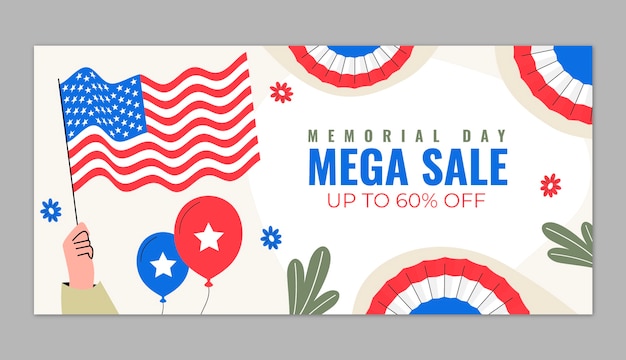 Free vector horizontal banner template for us memorial day celebration