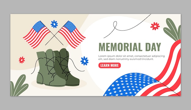 Free vector horizontal banner template for us memorial day celebration